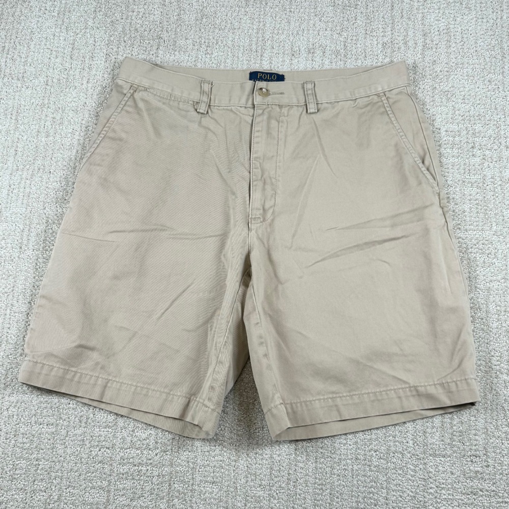 Polo Ralph Lauren Mens 32 Beige 9" Cotton Twill Flat Front Chino Shorts